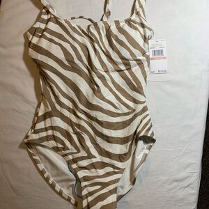 Michael Kors Beige & White Zebra-Print One-Piece Swimsuit